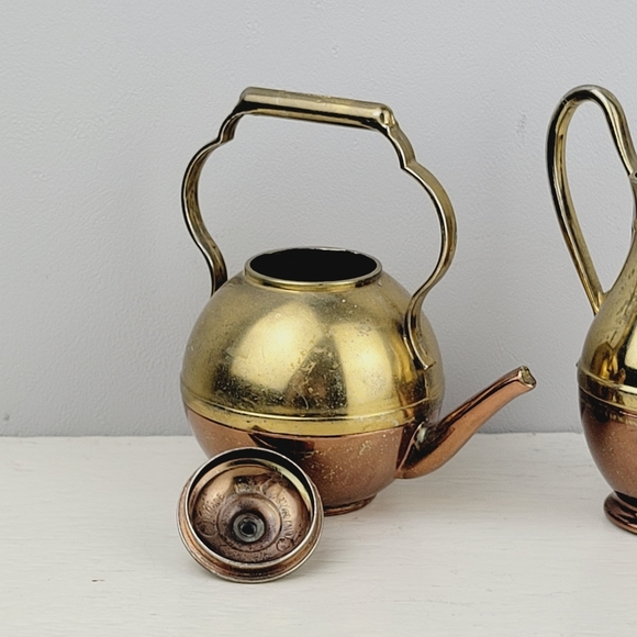 Antique 1930s Miniature Registered Design Brass & Copper Teapots - Picture 7 of 16